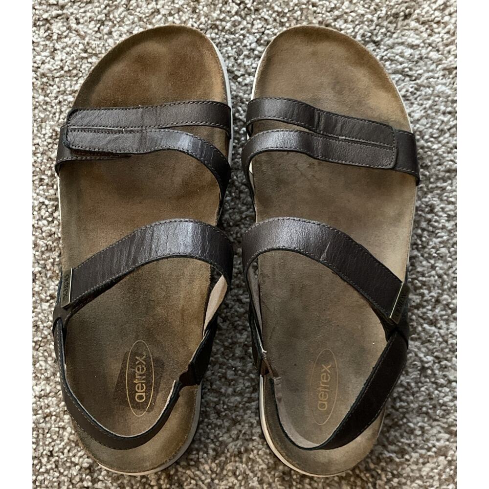 Aetrex Bethany Leather Metallic Brown Quarter Strap Sandals Women's 9 9.5 CL112